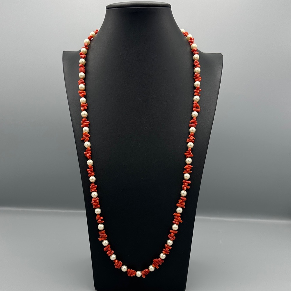 Elegant Coral and White Beaded Necklace